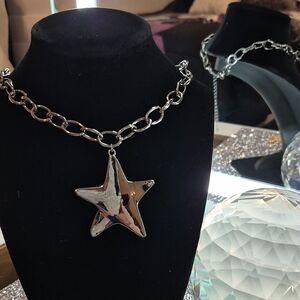 Silver Star Pendant Chunky Chain Necklace